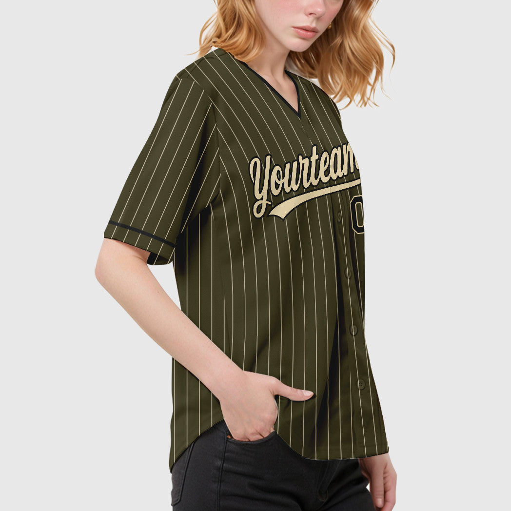 Custom Olive City Cream Black Salute To Service Pinstripe Baseball Jersey