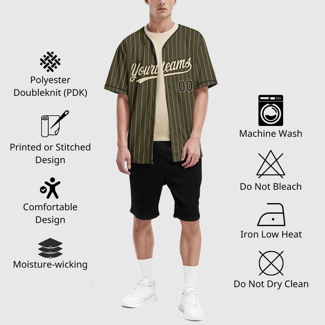 Custom Olive City Cream Black Salute To Service Pinstripe Baseball Jersey