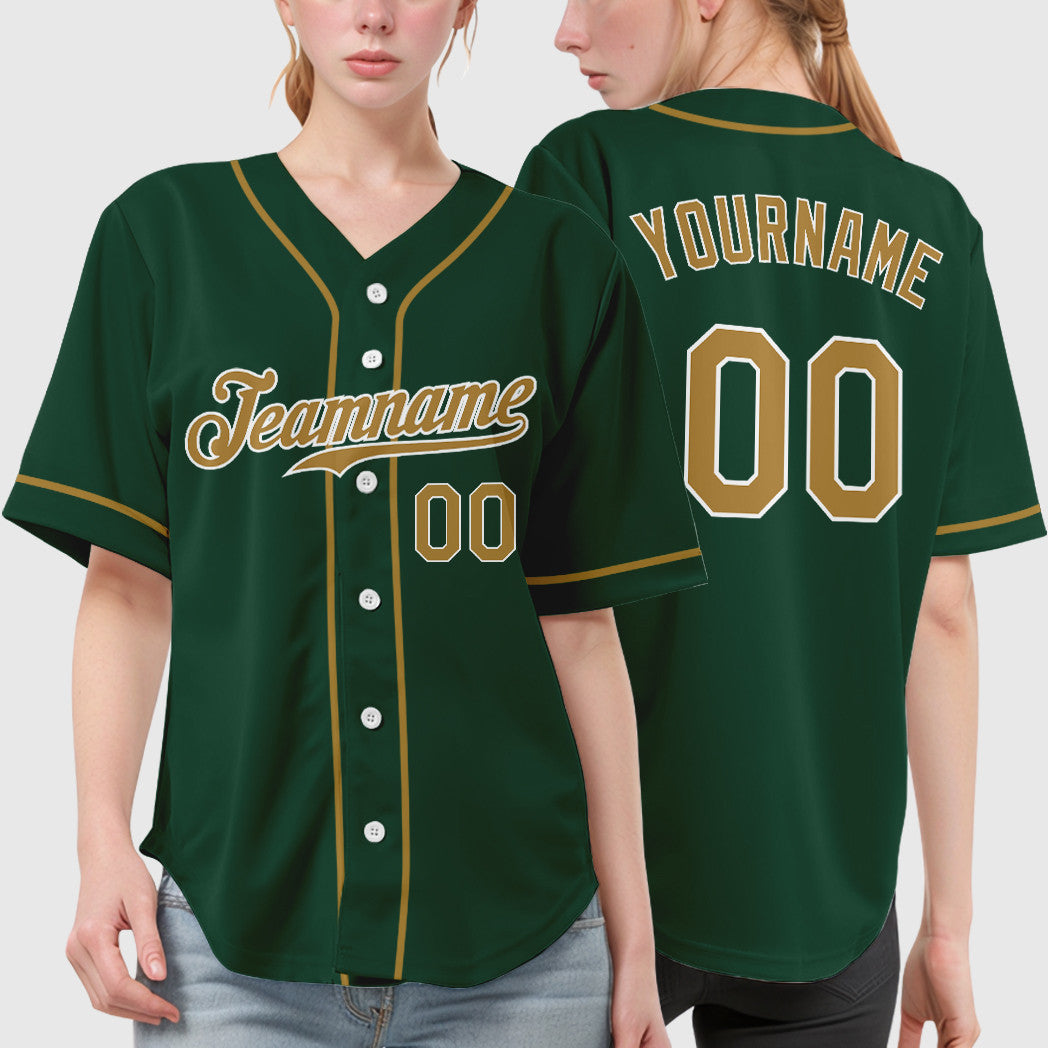 Custom Green White Old Gold-White Sleeve Baseball Jersey