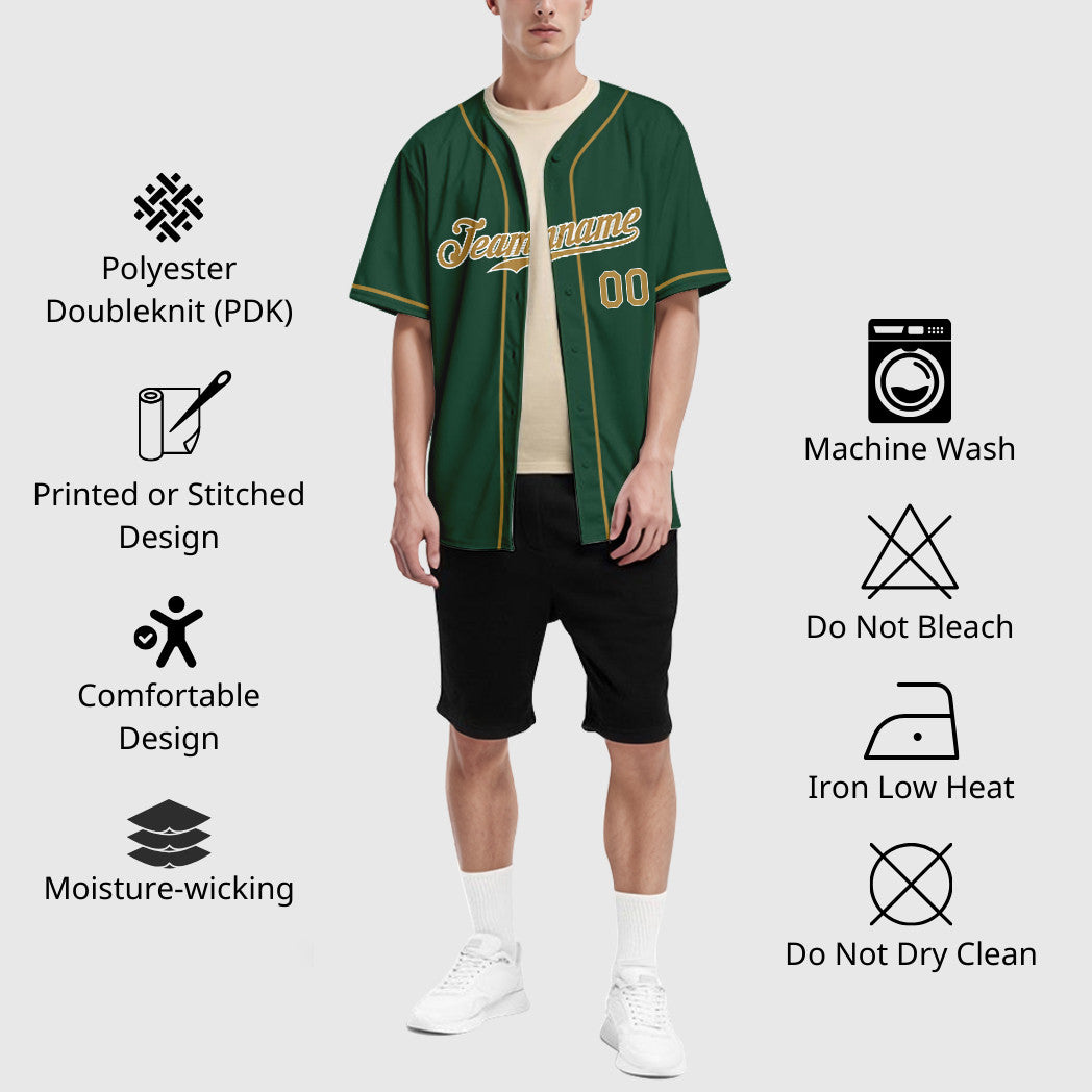 Custom Green White Old Gold-White Sleeve Baseball Jersey