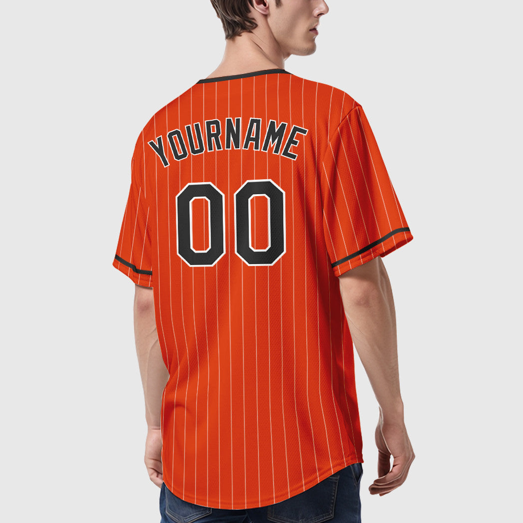 Custom Orange White Black Pinstripe Baseball Jersey