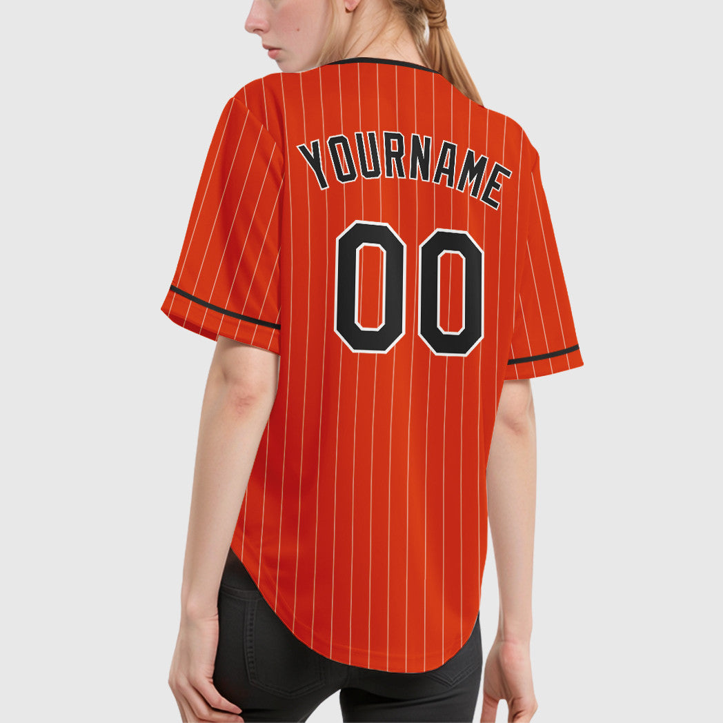 Custom Orange White Black Pinstripe Baseball Jersey