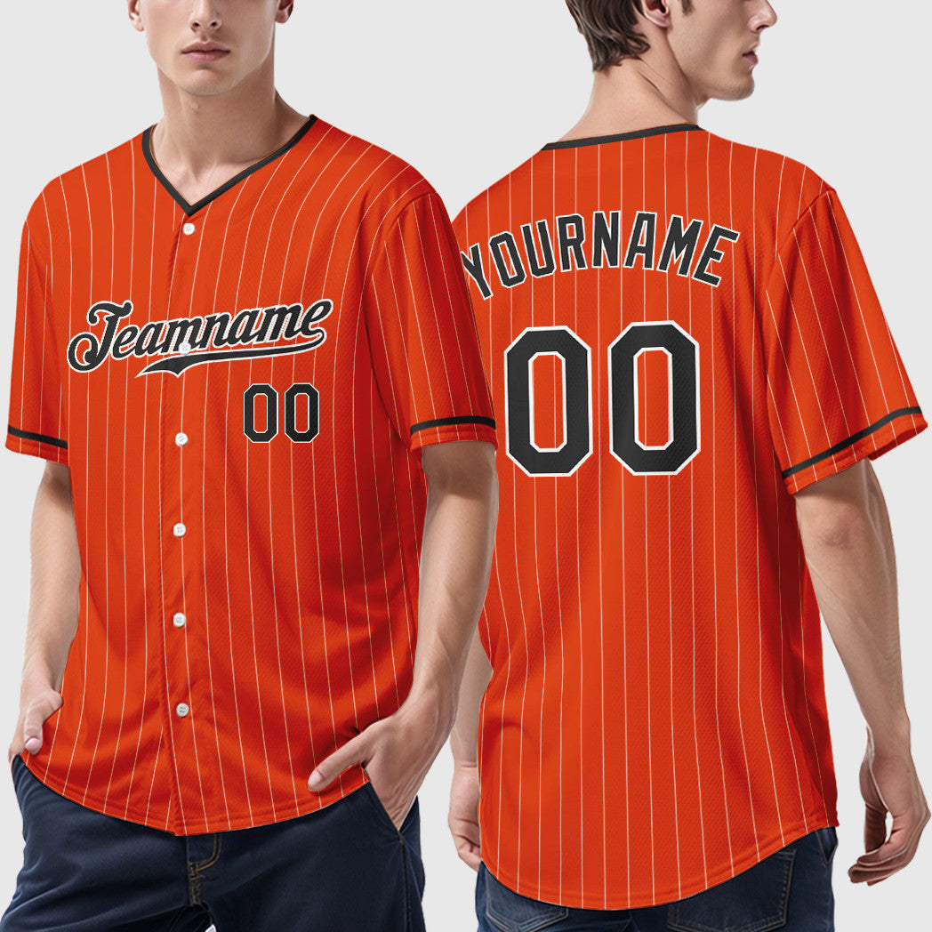 Custom Orange White Black Pinstripe Baseball Jersey