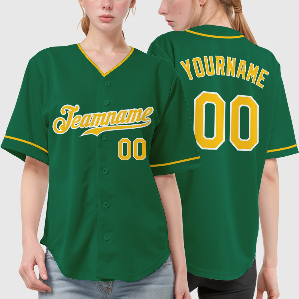 Custom Kelly Green Gold Gold-White Collar Sleeve Baseball Jersey
