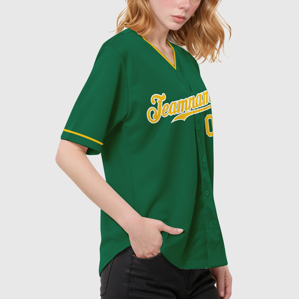 Custom Kelly Green Gold Gold-White Collar Sleeve Baseball Jersey
