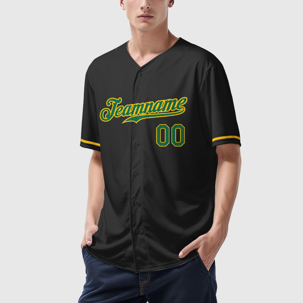 Custom Black Kelly Green Kelly Green-Gold Baseball Jersey