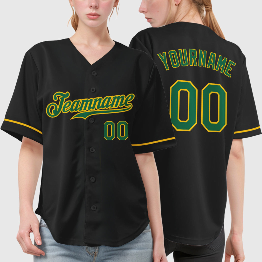 Custom Black Kelly Green Kelly Green-Gold Baseball Jersey