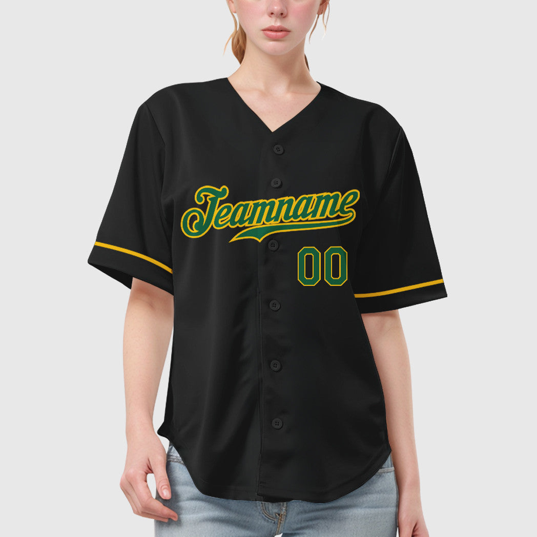 Custom Black Kelly Green Kelly Green-Gold Baseball Jersey