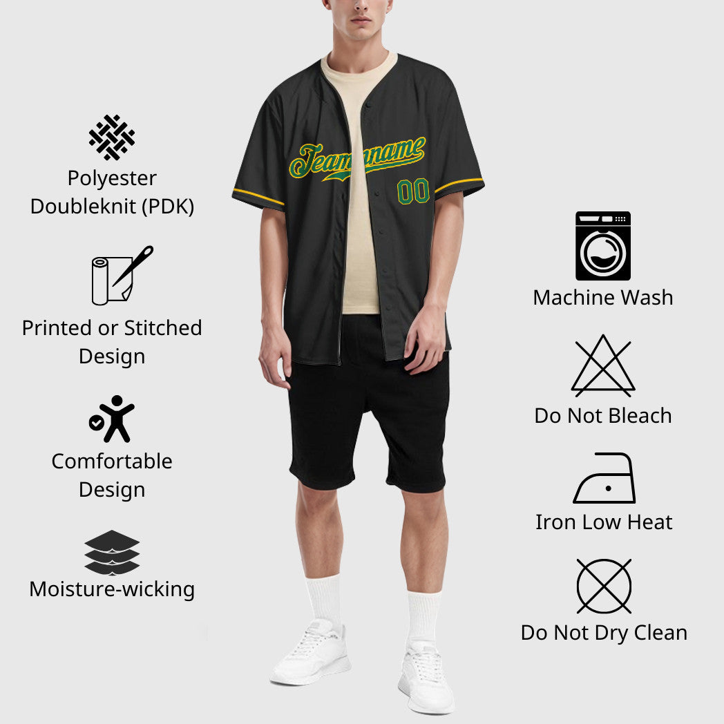 Custom Black Kelly Green Kelly Green-Gold Baseball Jersey