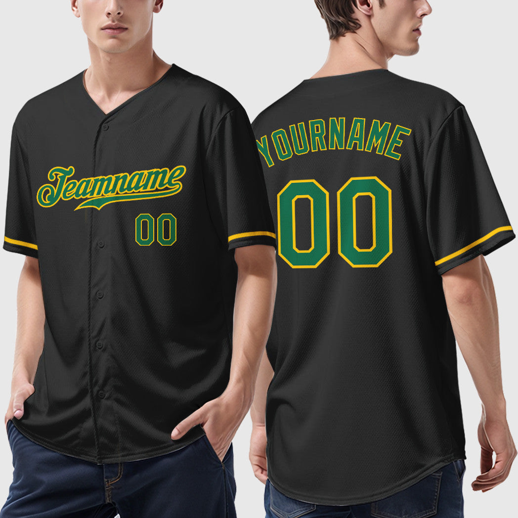 Custom Black Kelly Green Kelly Green-Gold Baseball Jersey