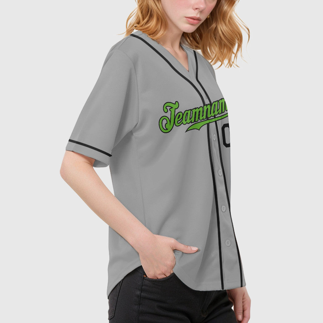 Custom Gray Black Neon Green-Black Sleeve Baseball Jersey