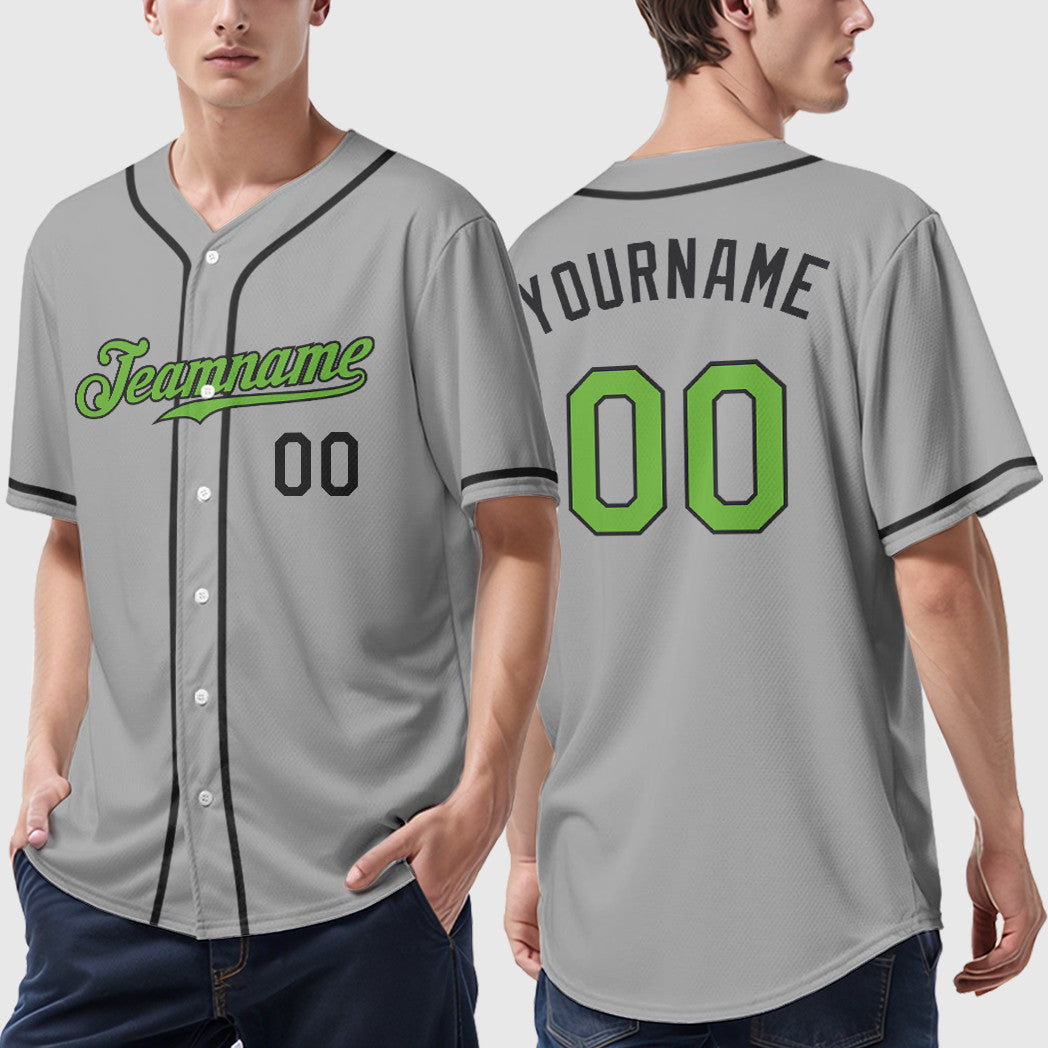 Custom Gray Black Neon Green-Black Sleeve Baseball Jersey