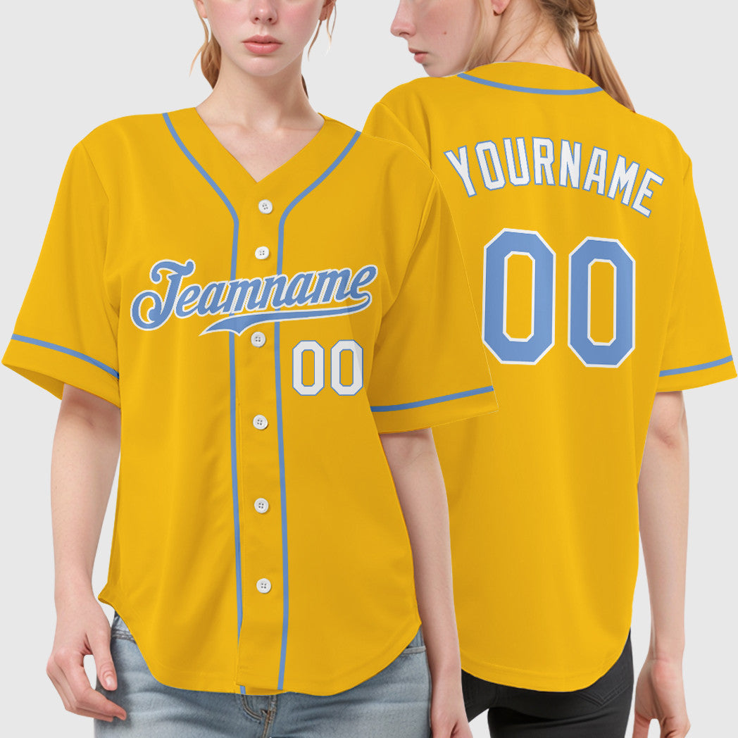 Custom Yellow Light Blue Light Blue-White Sleeve Baseball Jersey