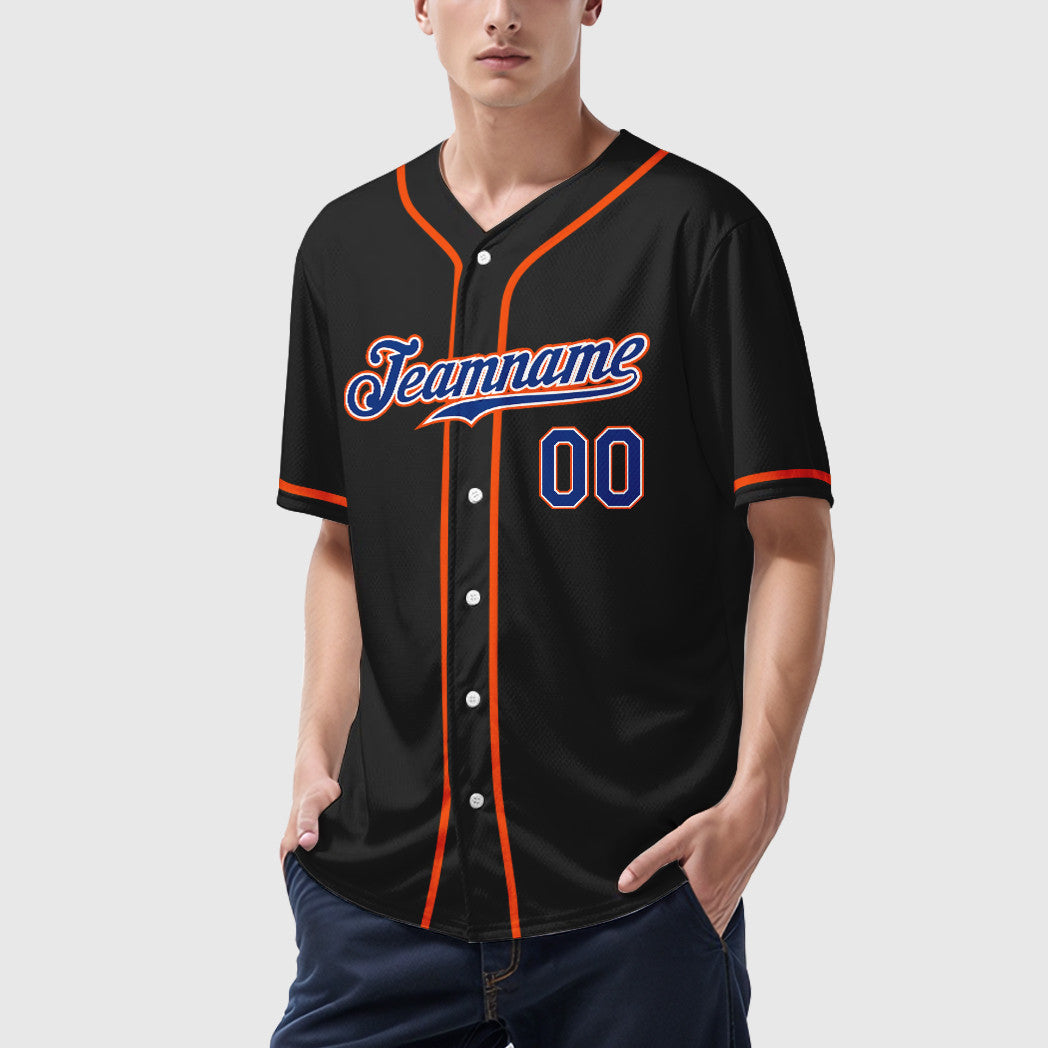 Custom Black Royal Royal-Orange Sleeve Baseball Jersey