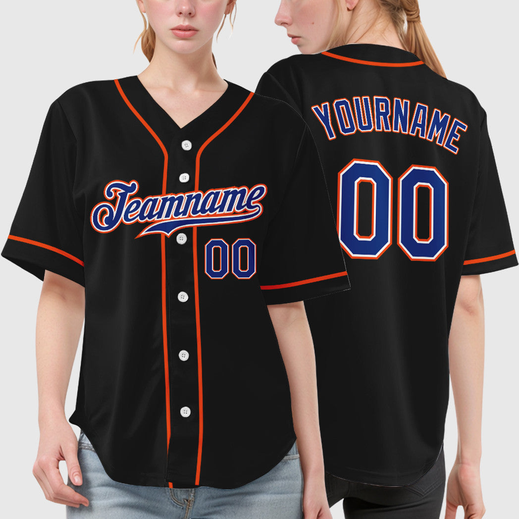 Custom Black Royal Royal-Orange Sleeve Baseball Jersey