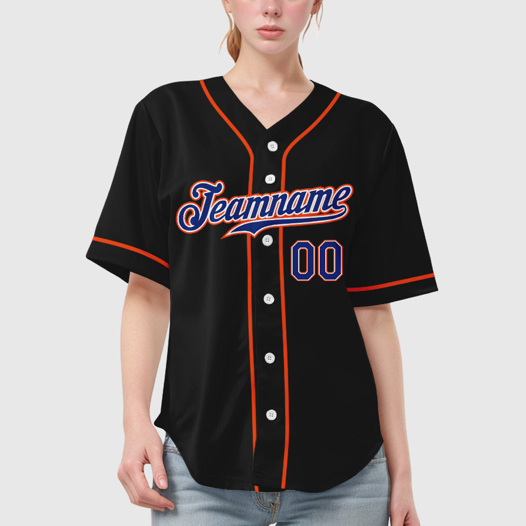 Custom Black Royal Royal-Orange Sleeve Baseball Jersey