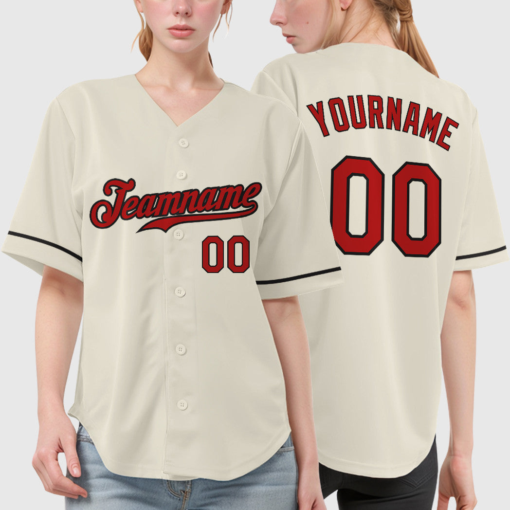 Custom Cream Red Red-Black Baseball Jersey