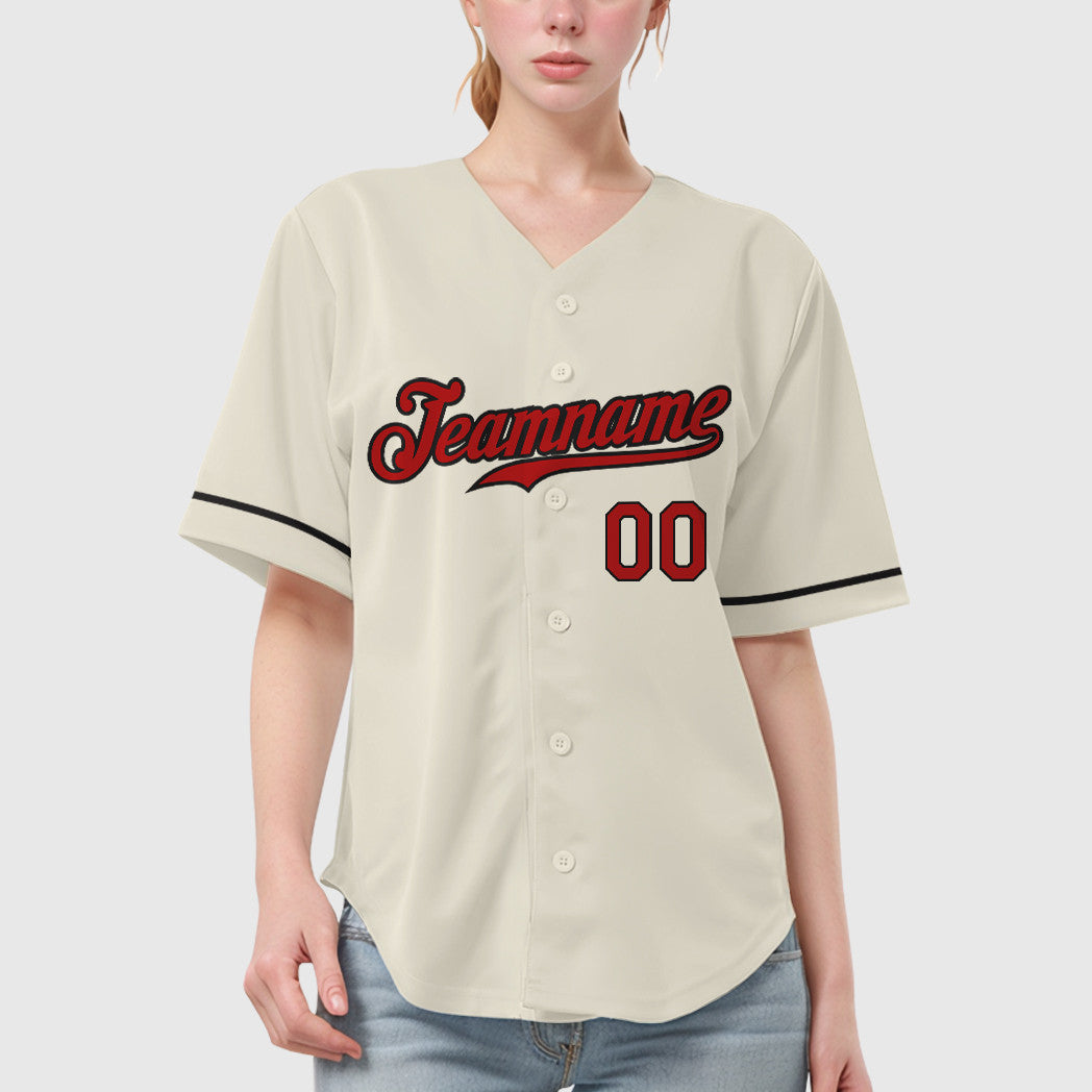 Custom Cream Red Red-Black Baseball Jersey