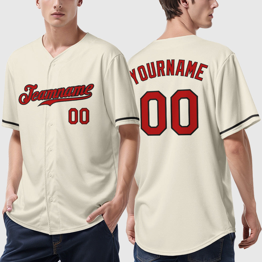 Custom Cream Red Red-Black Baseball Jersey