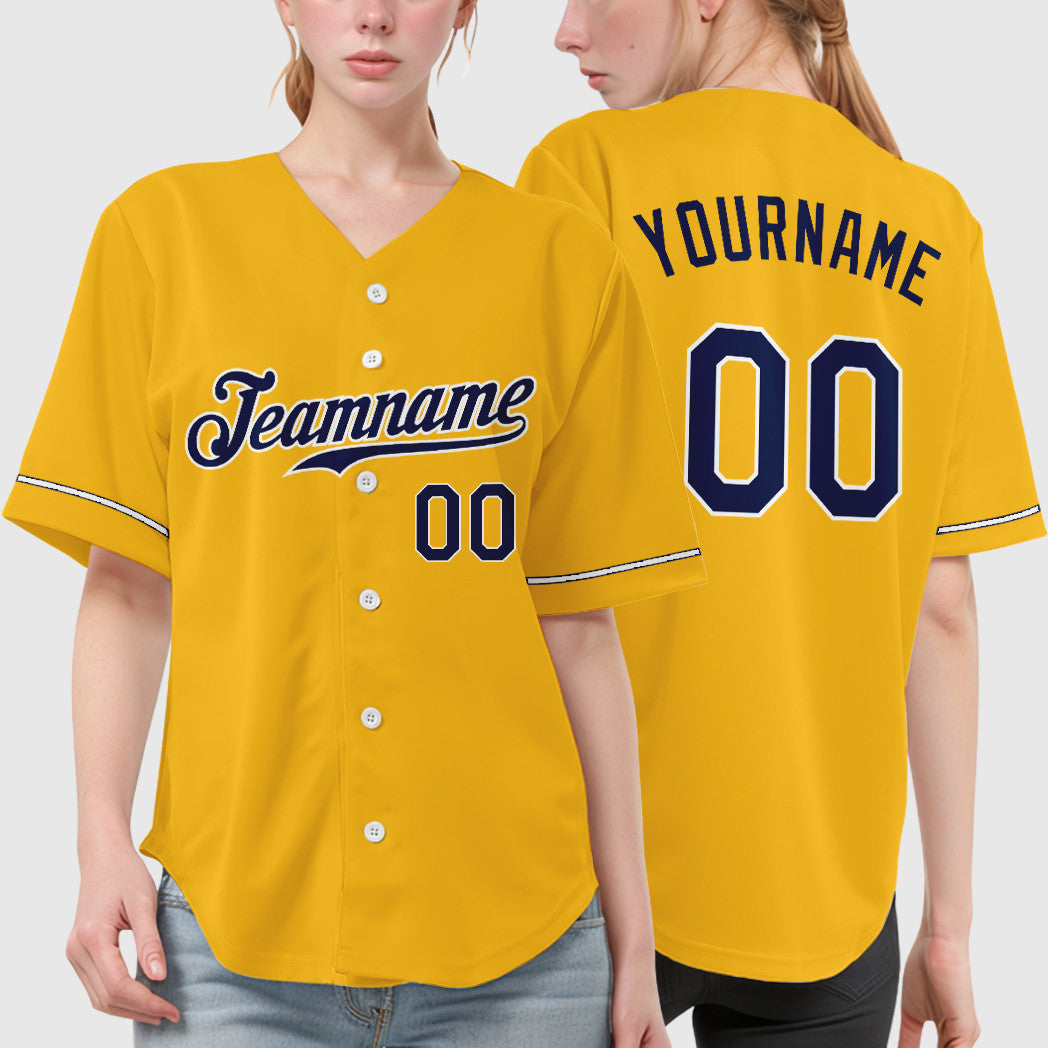 Custom Gold Navy Navy-White Baseball Jersey