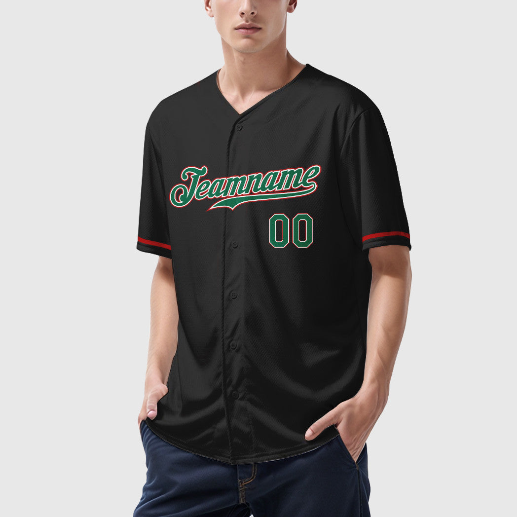 Custom Black Kelly Green Kelly Green-Red Baseball Jersey