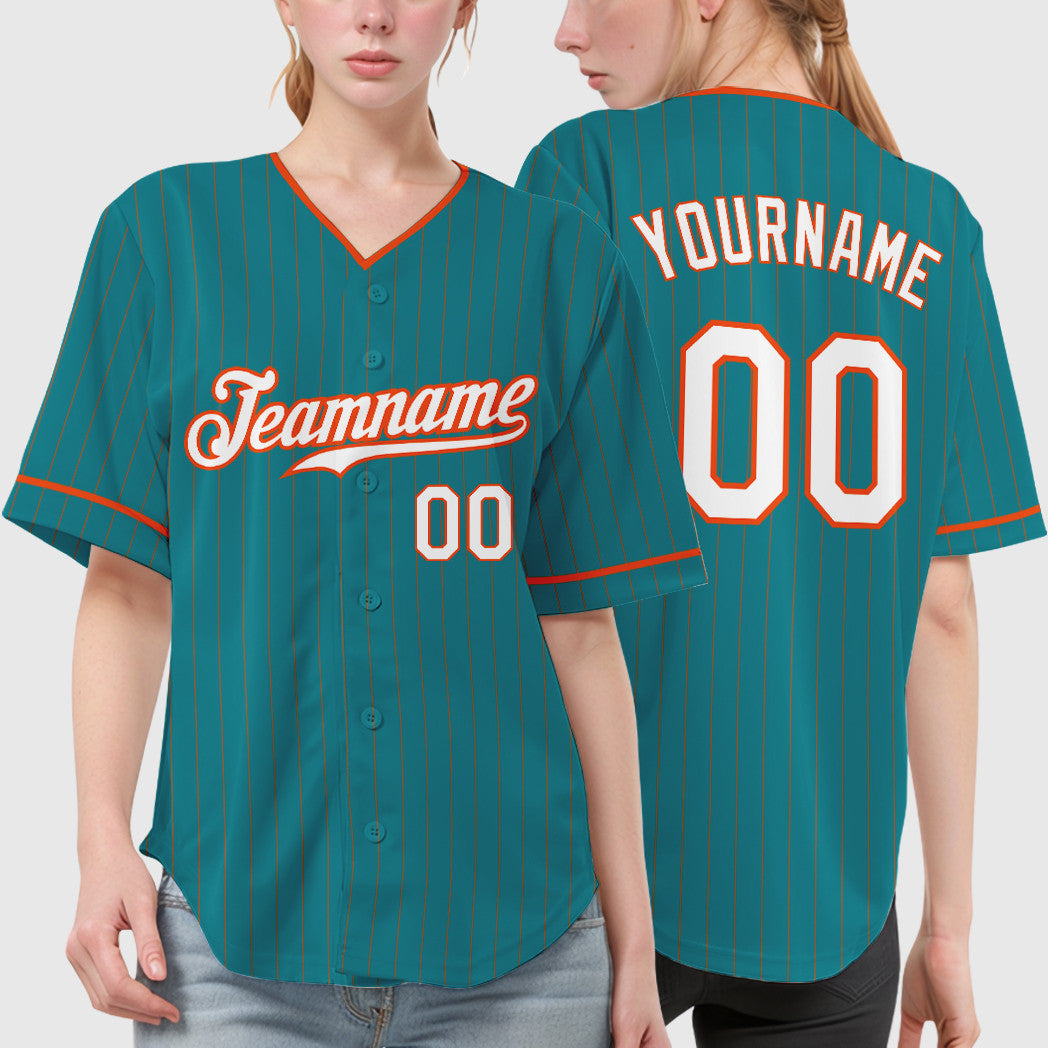 Custom Teal Orange White-Orange Pinstripe Baseball Jersey