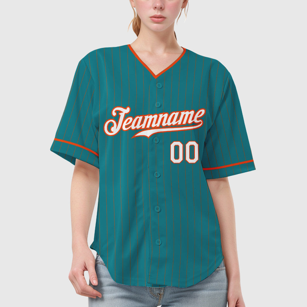Custom Teal Orange White-Orange Pinstripe Baseball Jersey