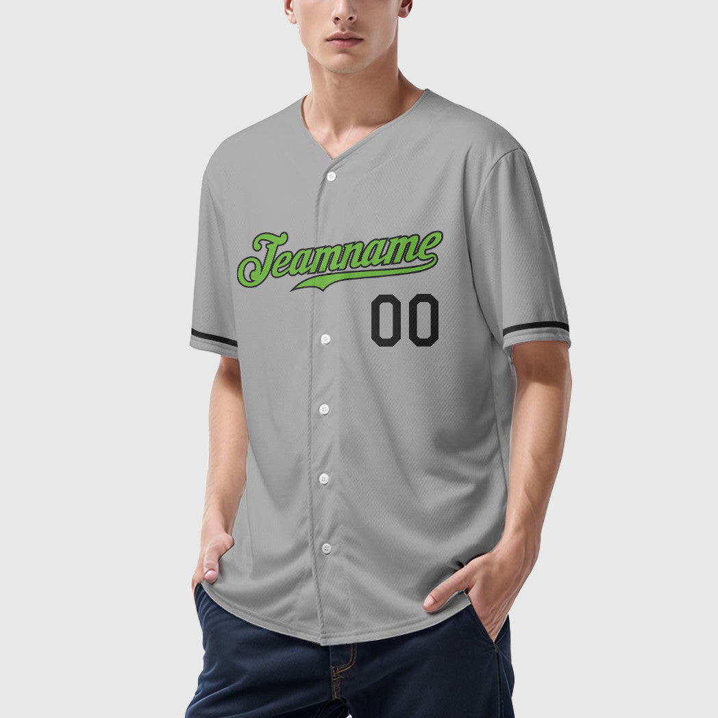 Custom Gray Black Neon Green-Black Baseball Jersey