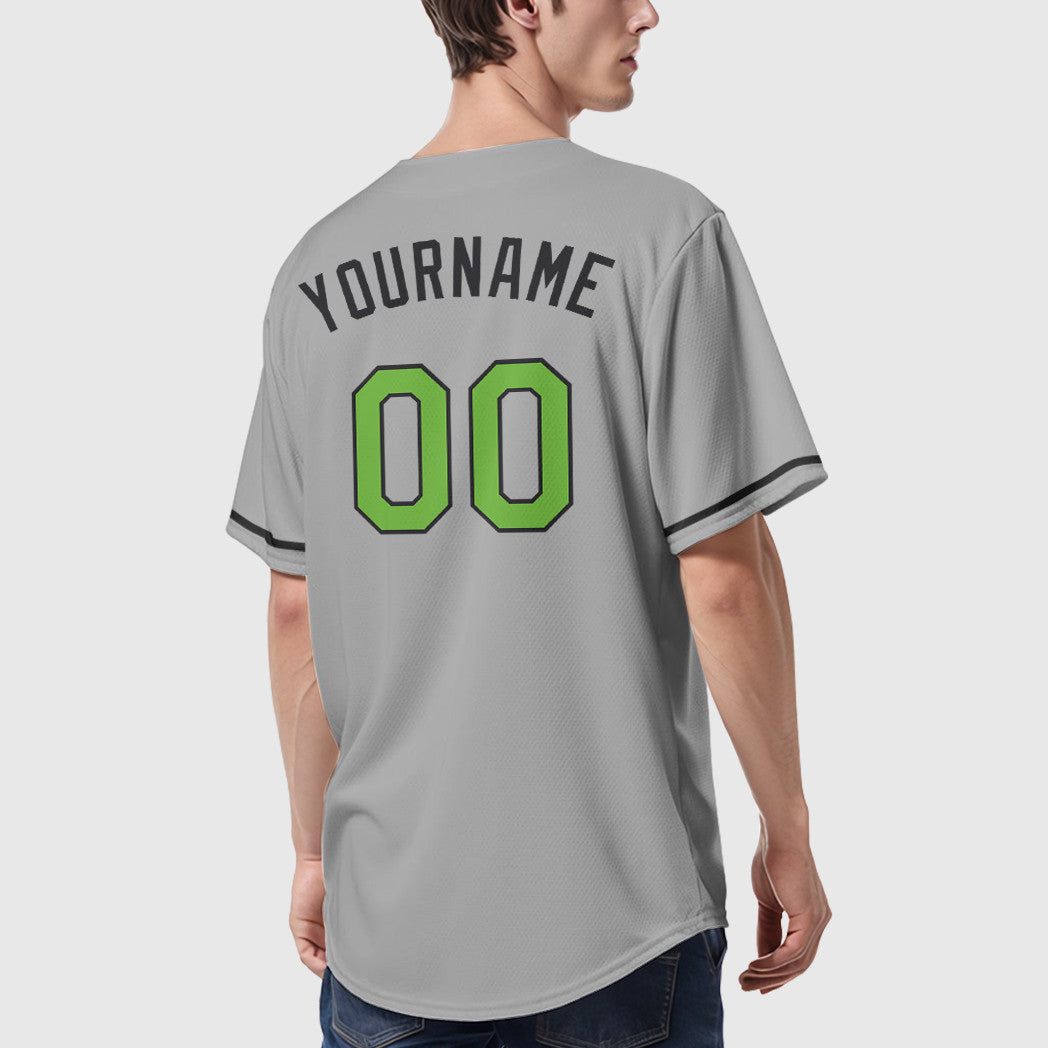 Custom Gray Black Neon Green-Black Baseball Jersey