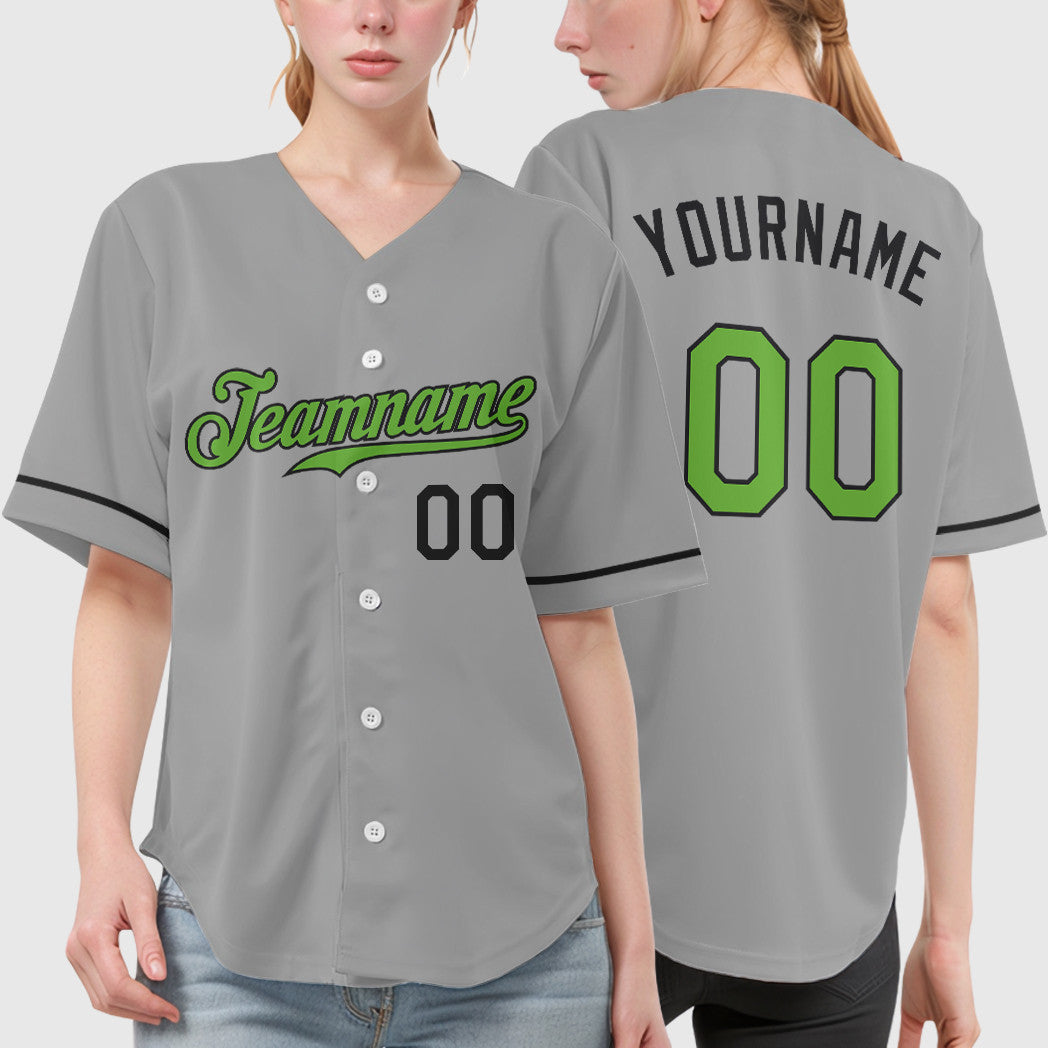Custom Gray Black Neon Green-Black Baseball Jersey