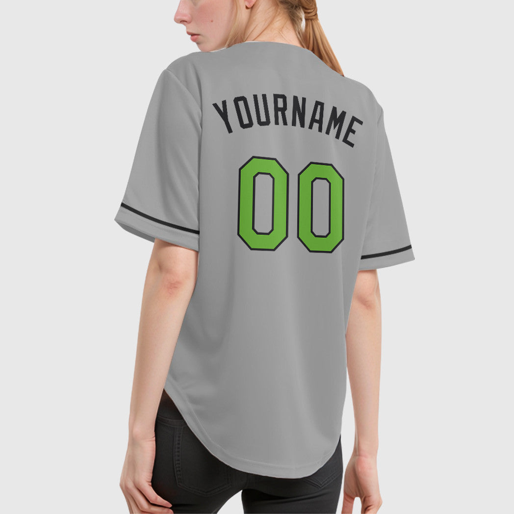 Custom Gray Black Neon Green-Black Baseball Jersey