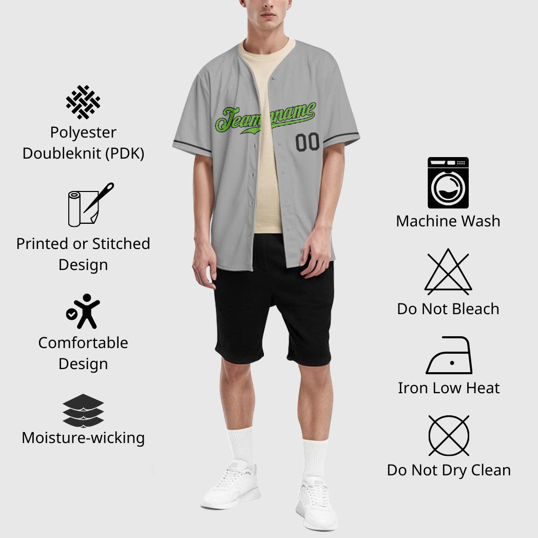 Custom Gray Black Neon Green-Black Baseball Jersey