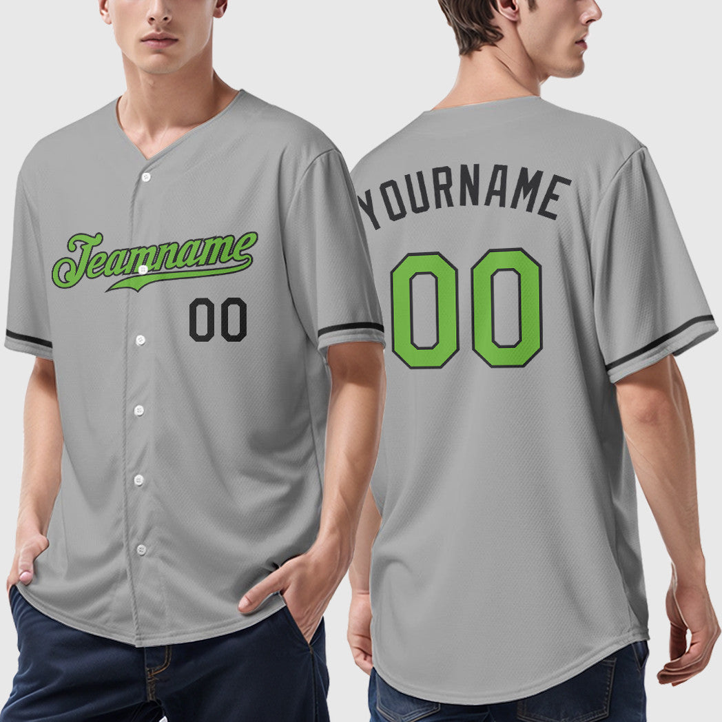 Custom Gray Black Neon Green-Black Baseball Jersey