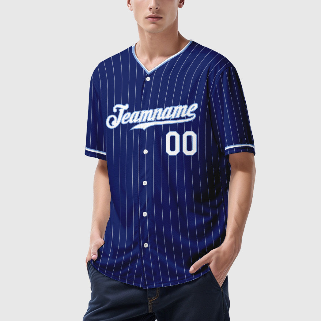 Custom Royal White White-Light Blue Pinstripe Baseball Jersey