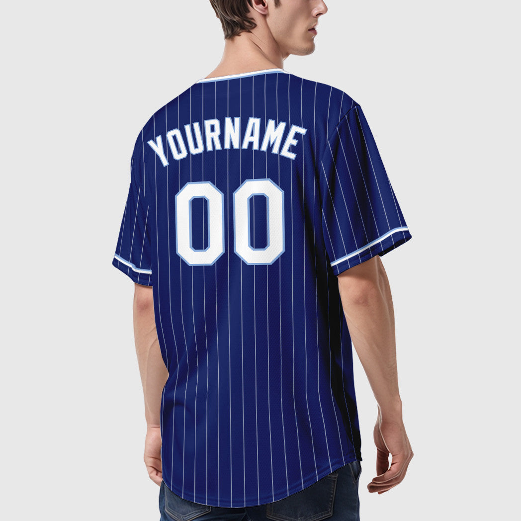 Custom Royal White White-Light Blue Pinstripe Baseball Jersey