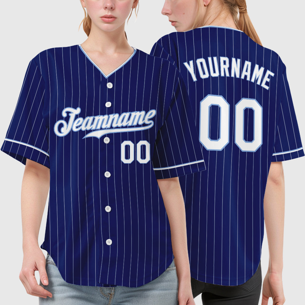 Custom Royal White White-Light Blue Pinstripe Baseball Jersey