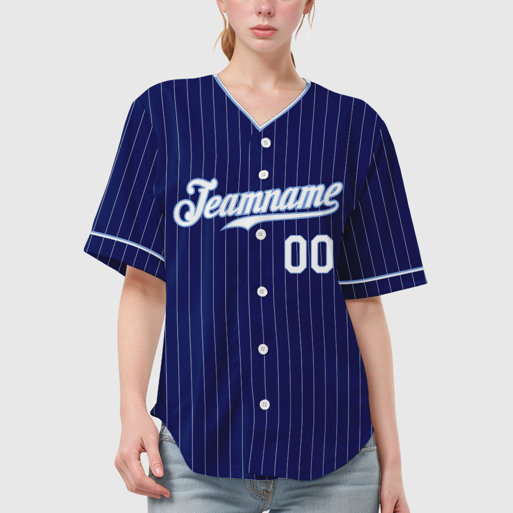 Custom Royal White White-Light Blue Pinstripe Baseball Jersey