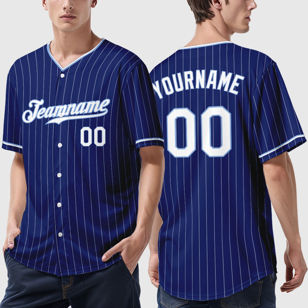Custom Royal White White-Light Blue Pinstripe Baseball Jersey
