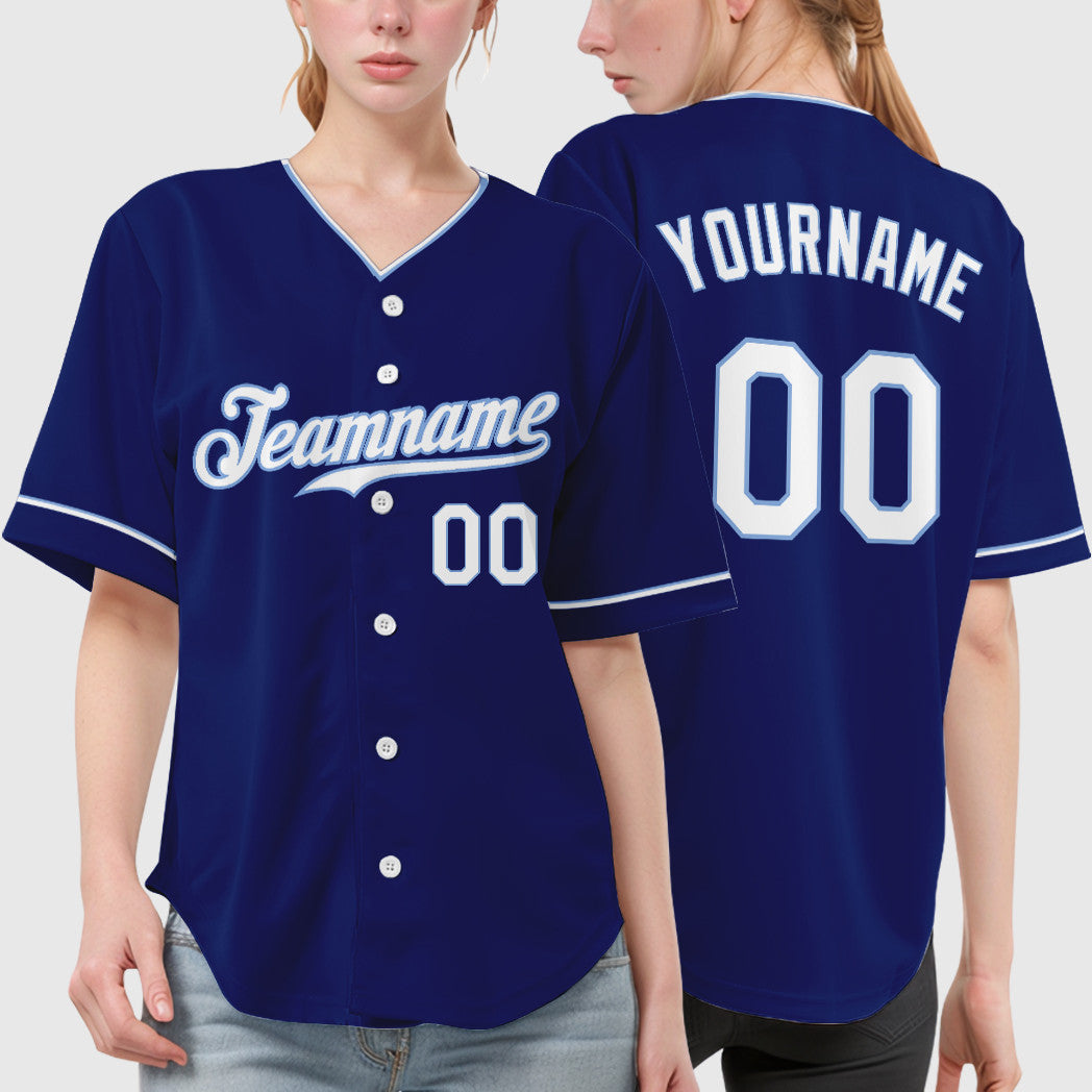 Custom Royal White White-Light Blue Collar Sleeve Baseball Jersey