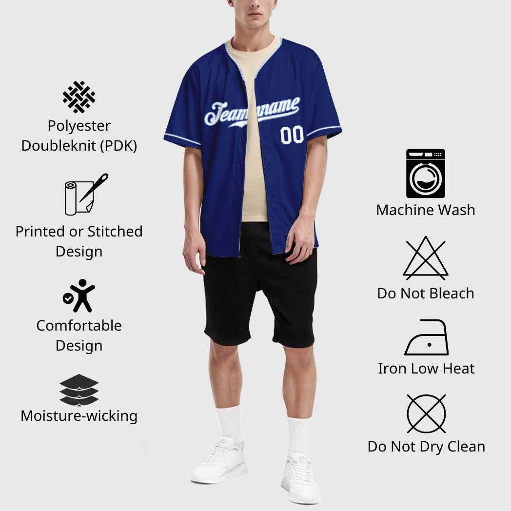 Custom Royal White White-Light Blue Collar Sleeve Baseball Jersey