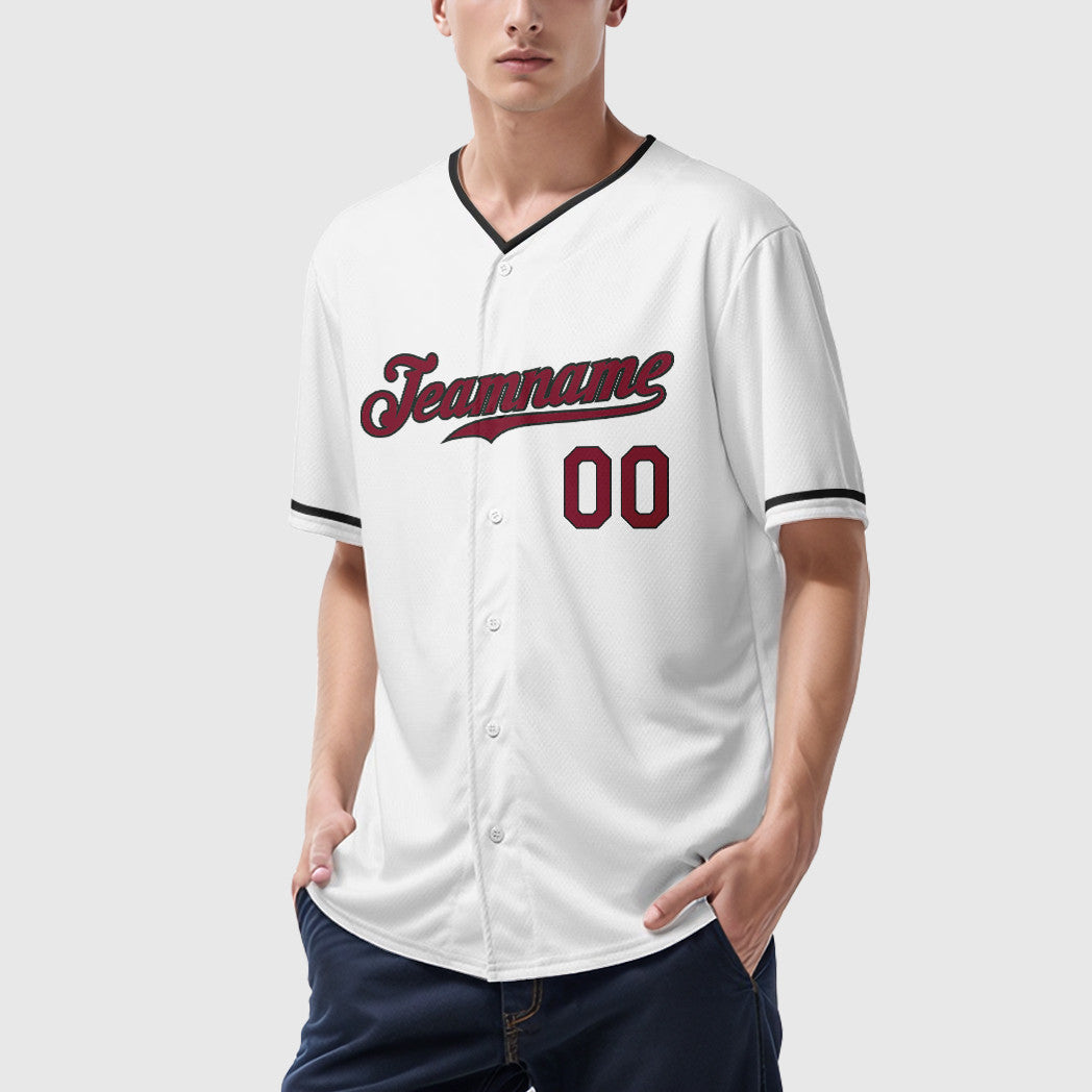 Custom White Crimson Crimson-Black Collar Sleeve Baseball Jersey