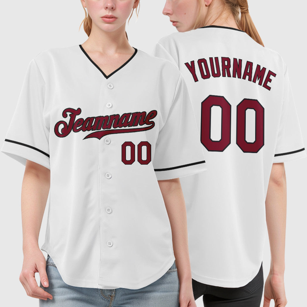 Custom White Crimson Crimson-Black Collar Sleeve Baseball Jersey
