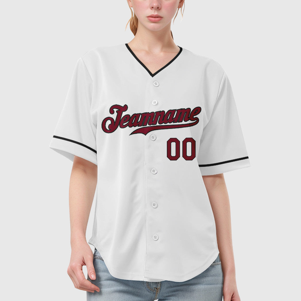 Custom White Crimson Crimson-Black Collar Sleeve Baseball Jersey