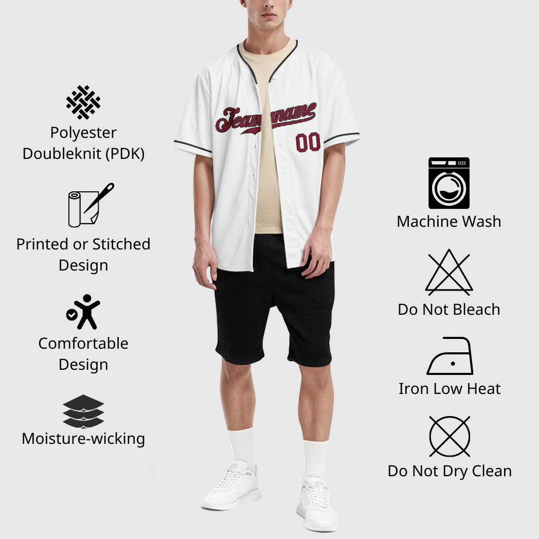 Custom White Crimson Crimson-Black Collar Sleeve Baseball Jersey
