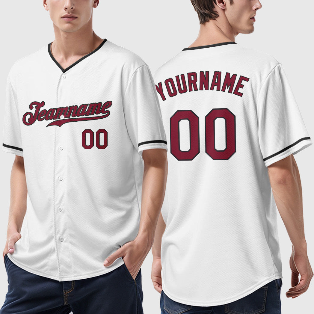 Custom White Crimson Crimson-Black Collar Sleeve Baseball Jersey