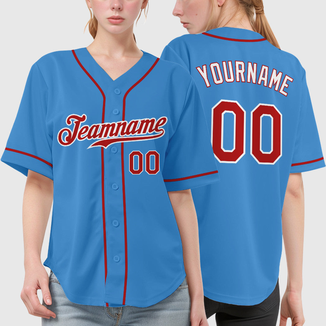 Custom Powder Blue White Red-White Sleeve Baseball Jersey