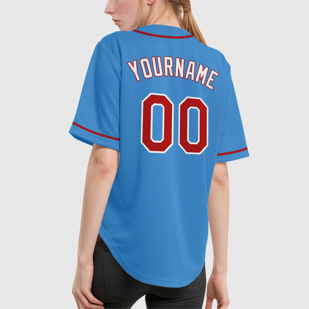 Custom Powder Blue White Red-White Sleeve Baseball Jersey