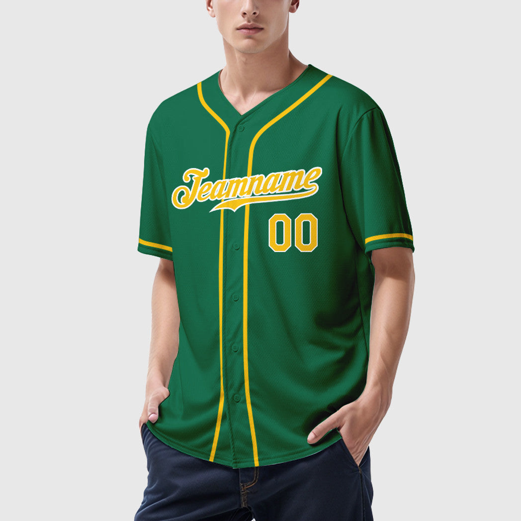 Custom Kelly Green Gold Gold-White Sleeve Baseball Jersey