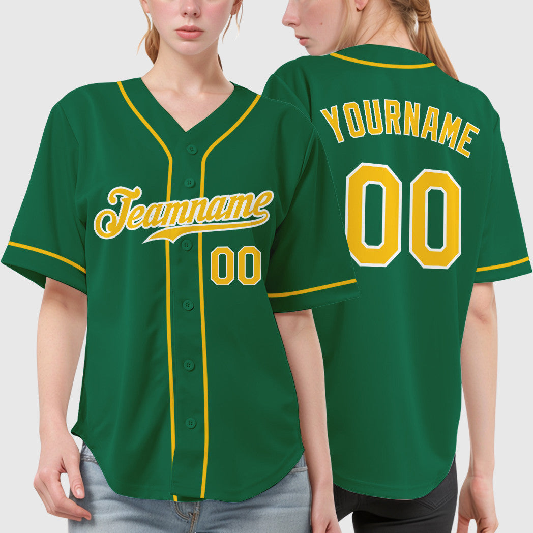 Custom Kelly Green Gold Gold-White Sleeve Baseball Jersey