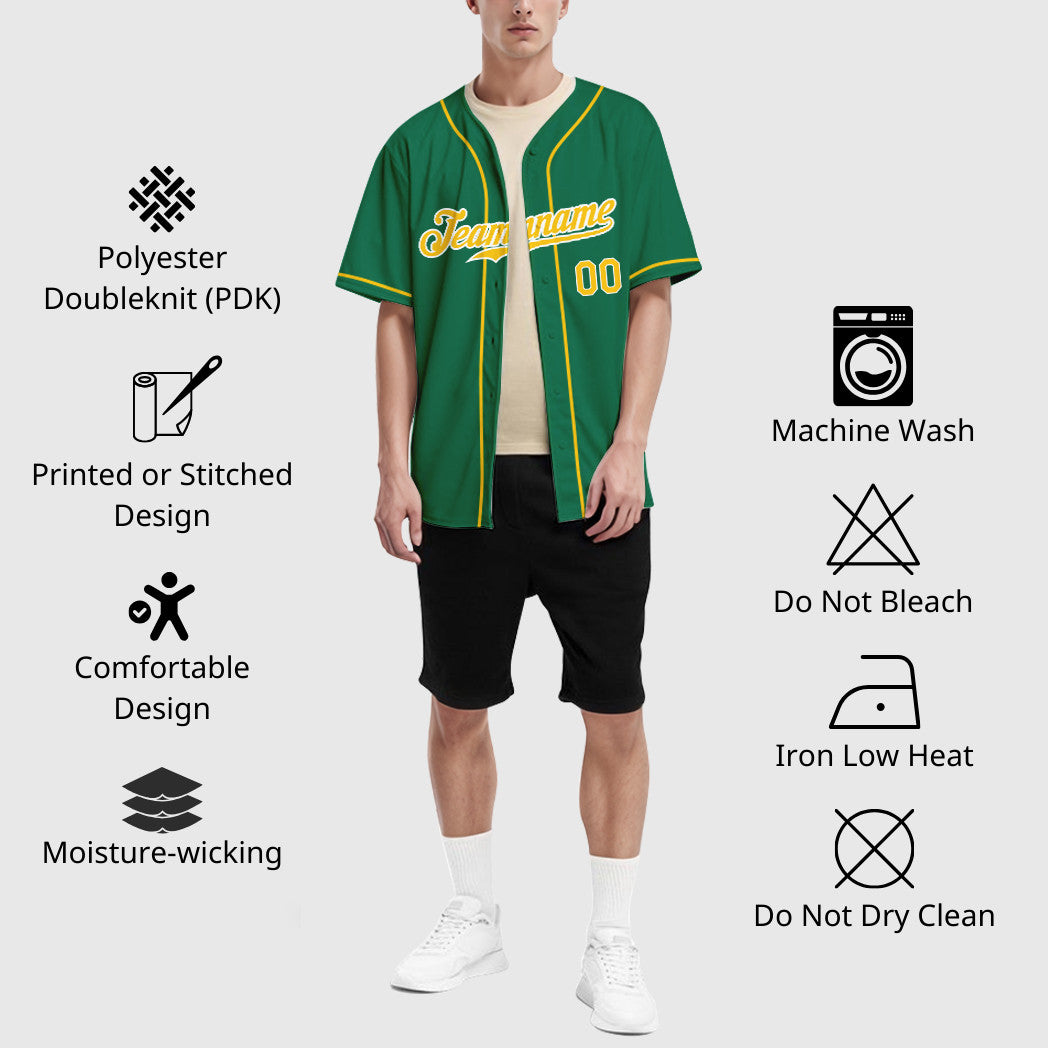 Custom Kelly Green Gold Gold-White Sleeve Baseball Jersey